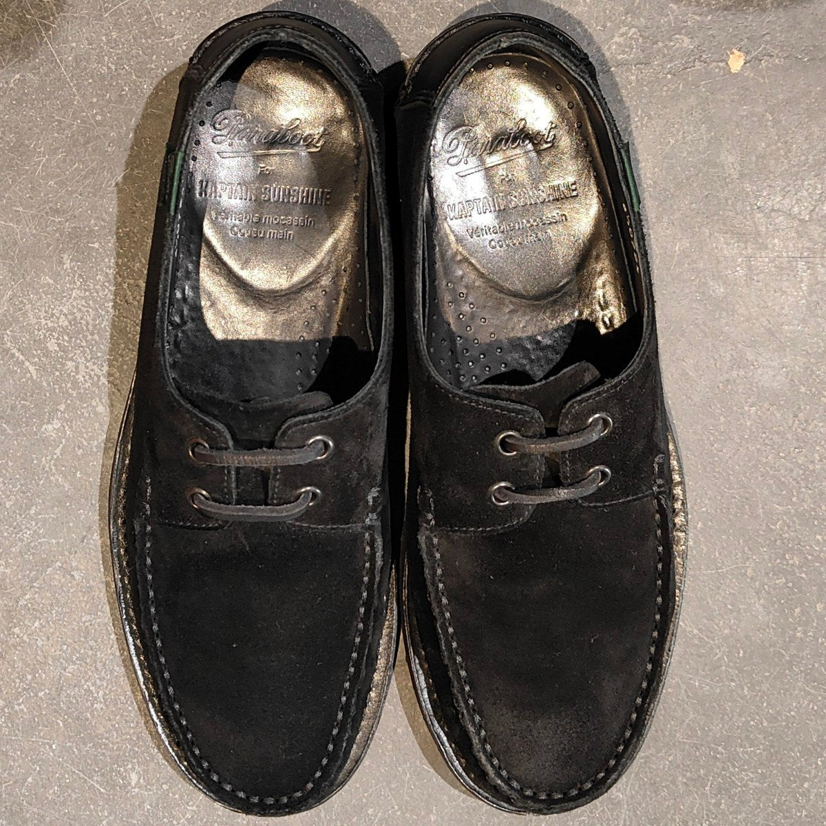 希少 使用数回【Paraboot】パラブーツ DOMINGUE  KAPTAIN SUNSHINE別注 Uチップ スエードカーフコンビ ブラック サイズ UK6.5