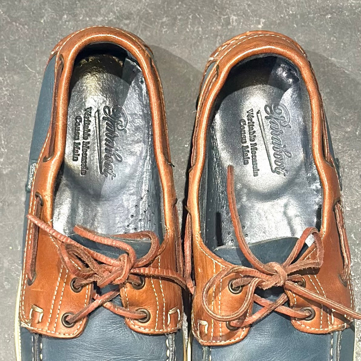 【PARABOOT】パラブーツ 1211 レザーデッキシューズ バース カーフ ブルーブラウンコンビ  メンズ UK8