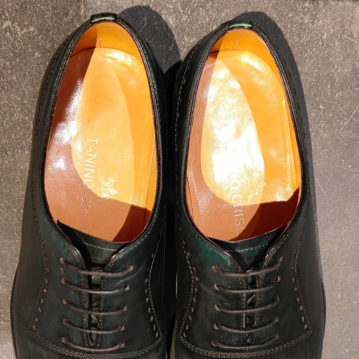 希少 美品 【TANINO CRISCI】タニノクリスチー セミブローグ カーフ グリーンブラックコンビ サイズ UK6