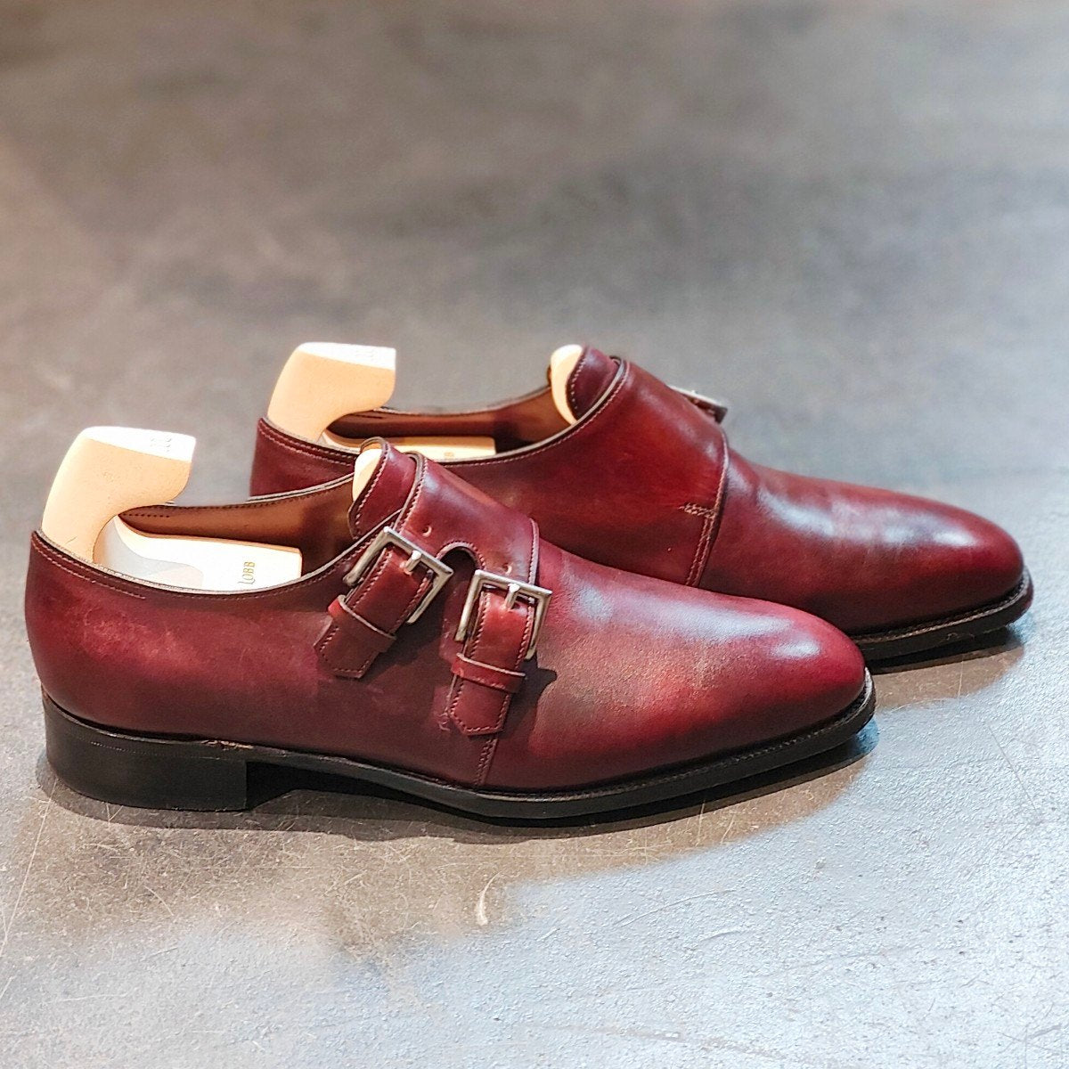 希少 極美品 【JOHN LOBB】ジョンロブ ナセビー ダブルモンク カーフ バーガンディ サイズ UK5E 7000ラスト