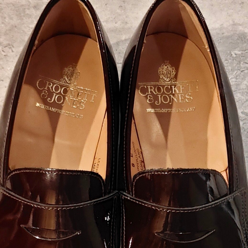 使用数回極美品【CROCKETT&JONES】クロケット＆ジョーンズ ボストン2 SUBS コインローファー パテントレザー バーガンディ サイズUK8E 376ラスト