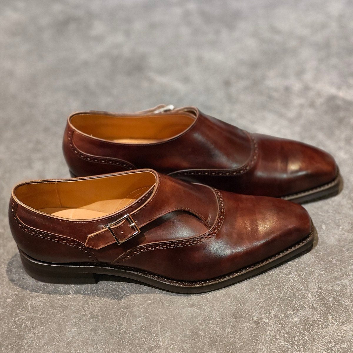 使用数回【SANYO YAMACHO】三陽山長 帯之介 パターンメイドカスタマイズ シングルモンク ミュージアムカーフ ブラウン サイズ25.5相当