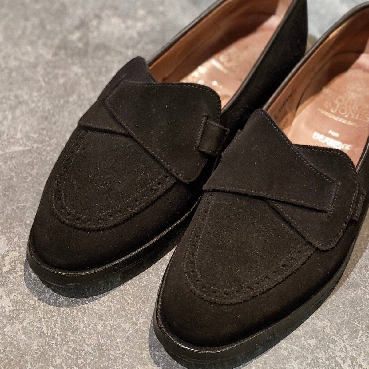 【CROCKETT&JONES】クロケット＆ジョーンズ ビームスF別注 ブリムストーン ローファー バタフライ スエード ブラック サイズUK6E 302ラスト