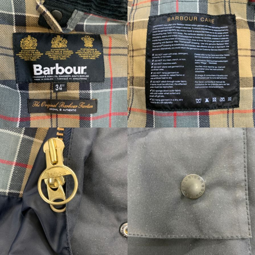 【Barbour】バブアー SL ボーダー ワックスド コート 英国製 メンズ サイズ 34 ダークネイビー