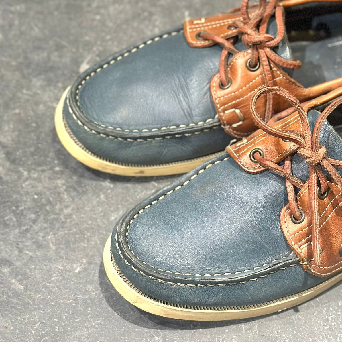 【PARABOOT】パラブーツ 1211 レザーデッキシューズ バース カーフ ブルーブラウンコンビ  メンズ UK8
