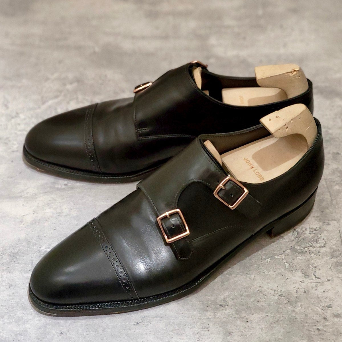 極美品【JOHN LOBB】ジョンロブ フィリップ2 ダブルバックル カーフ ブラック サイズUK6.5E 7000ラスト参考定価¥349,800-