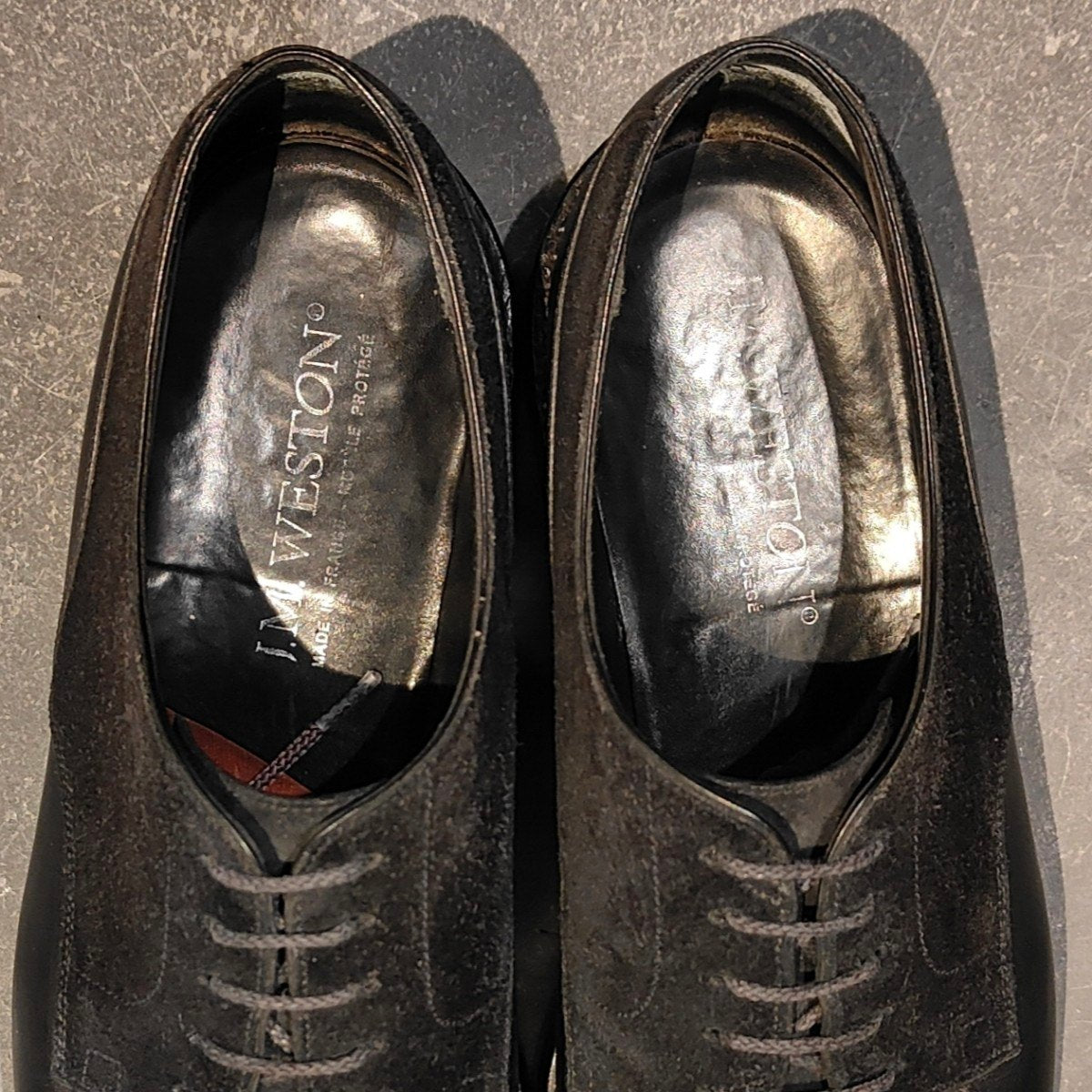 希少 美品【J.M.WESTON】ジェイエムウエストン 641 ゴルフ ミッドナイトエディション Uチップ カーフスエードコンビ ブラック サイズUK5.5E 31ラスト