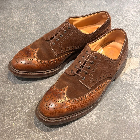 【CROCKETT&JONES】クロケット&ジョーンズ カーディガン4 ウイングチップ グレインレザー×スエード ブラウン サイズUK9.5D