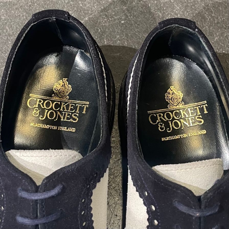 【CROCKETT&JONES】クロケット&ジョーンズ チェビオット フルブローグ スエード ブラック ホワイト サイズ 6E