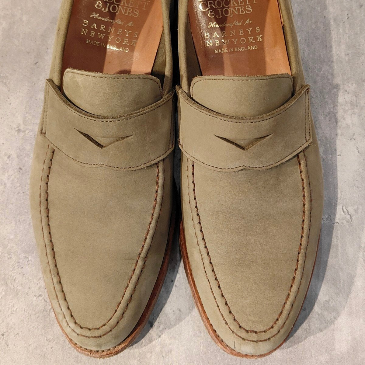 極美品【CROCKETT&JONES】クロケット＆ジョーンズ バーニーズニューヨーク別注 SELHURST アンラインド ローファー ヌバック グレー  サイズUK7E 366ラスト