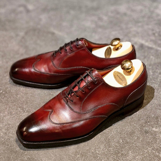 希少 美品【EDWARD GREEN】エドワードグリーン オーダー品 ビューリュー ウイングチップ カーフ バーガンディ サイズUK6E 808ラスト