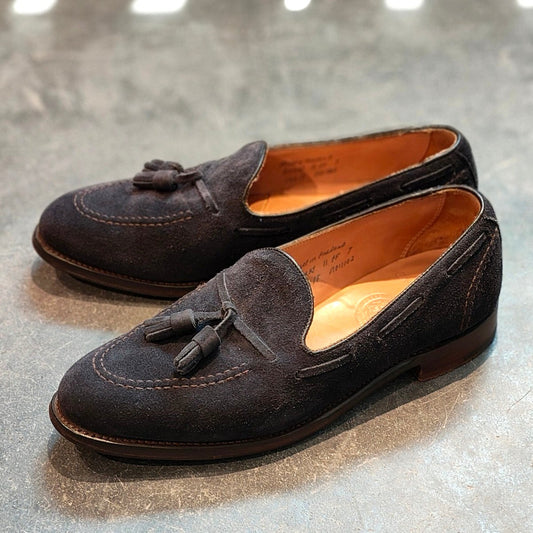 美品【JOSEPH CHEANEY】ジョセフチーニー ハリー タッセルローファー スエード ネイビー サイズUK7 参考定価￥92,400-
