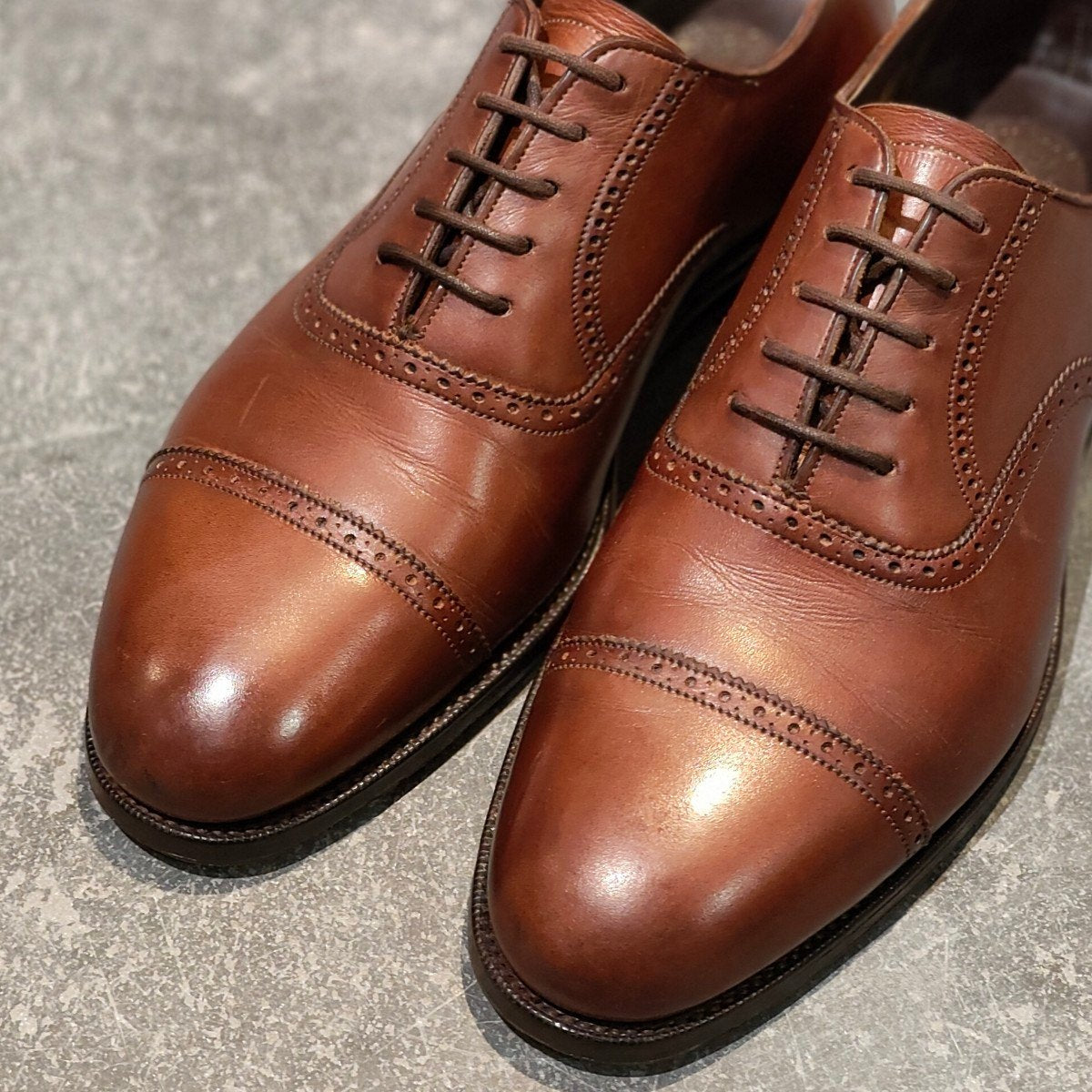 【GRENSON】グレンソン 33108 マスターピース パンチドキャップトゥ カーフ ブラウン サイズUK6.5D 91ラスト