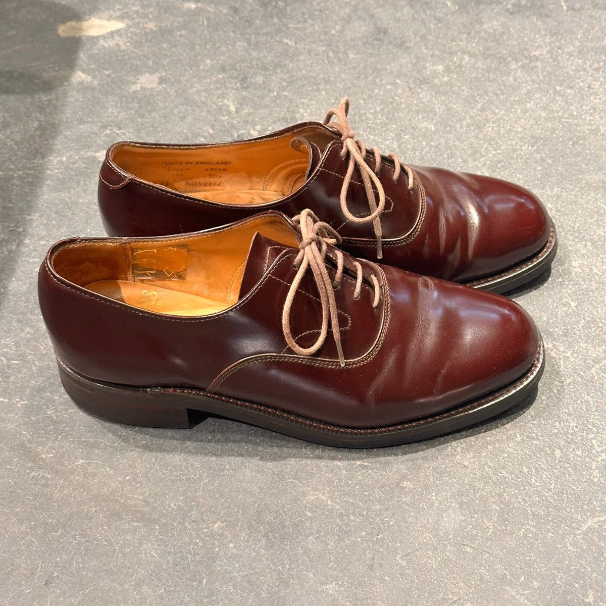 SANDERS】サンダース 9575R プレーントゥ ガラスレザー バーガンディ