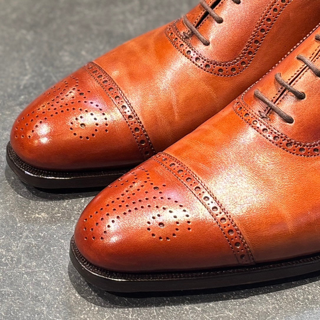 【Crockett&Jones】クロケット&ジョーンズ レザーシューズ アルビオン セミブローグ カーフ ブラウン サイズUK7.5E