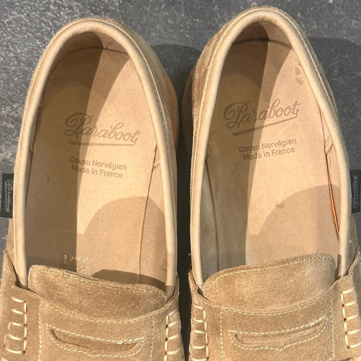 試着程度【PARABOOT】パラブーツ ナント アンラインドローファー スエード ベージュ サイズUK6.5