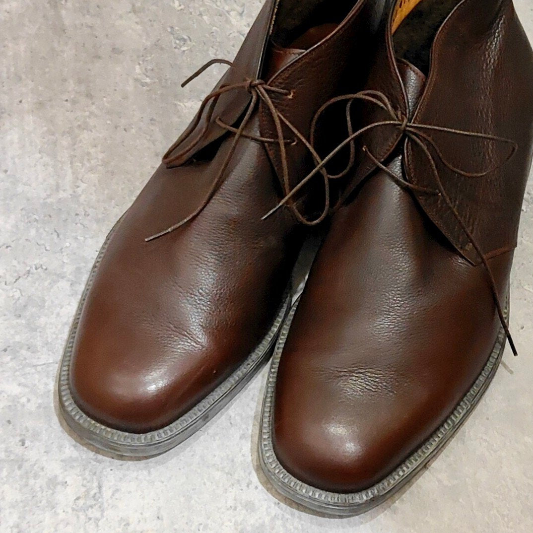 【Salvatore Ferragamo】サルヴァトーレフェラガモ  チャッカブーツ グレインレザー ブラウン サイズUK8.5EE