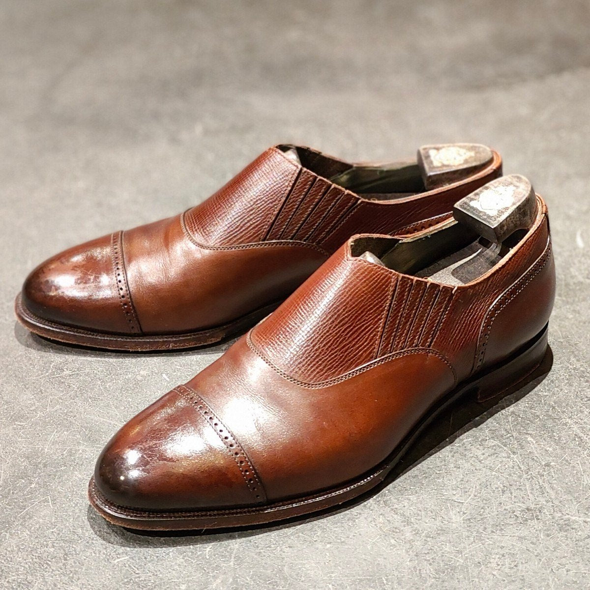 【CROCKETT&JONES】クロケットジョーンズ マギー 140周年記念モデル サイドエラスレィック グレインレザーカーフコンビ ブラウン サイズUK7.5E 140ラスト