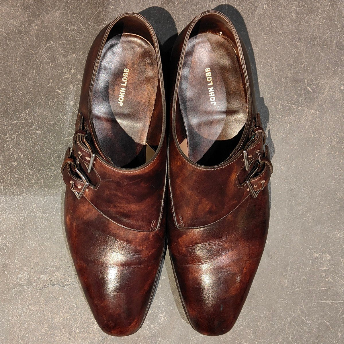 使用数回【JOHN LOBB】ジョンロブ チャペル プレステージライン ダブルモンクミュージアムカーフ ブラウン サイズ UK7.5E 8000ラスト 参考定価￥361,900-
