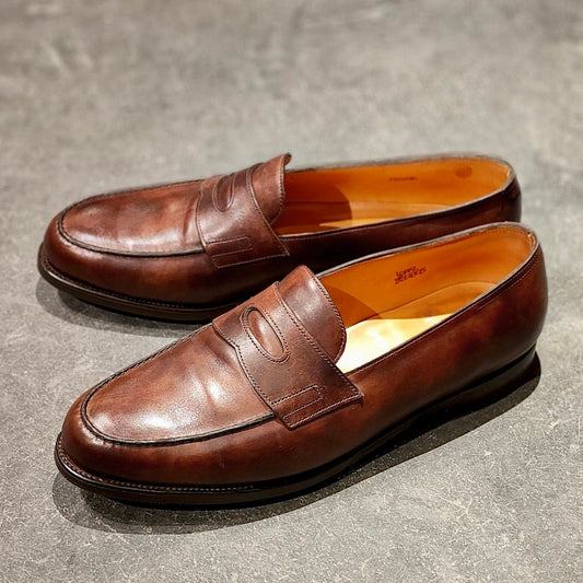 希少 使用数回 【JOHN LOBB】ジョンロブ 旧ロゴ ロペス ローファー ミュージアムカーフ ダークブラウン サイズ UK8.5E 4395ラスト 参考定価￥269,500-