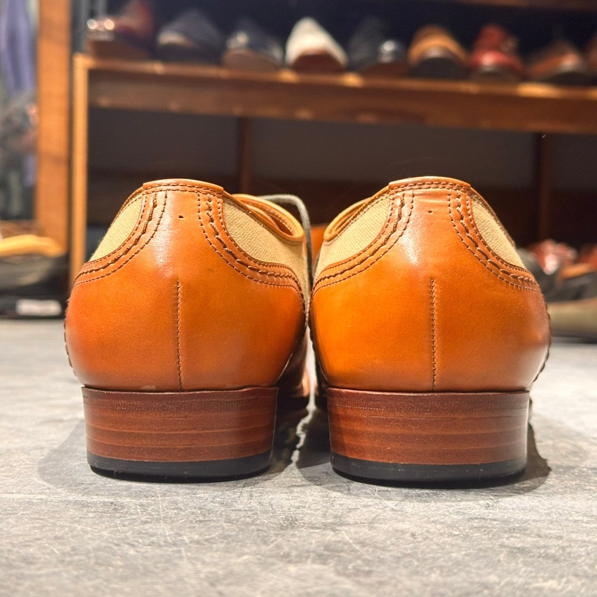 【chausser】ショセ C740 プレーントゥ サドルシューズ コンビ ナチュラルコードバン コットンキャンバス ブラウン サイズ43