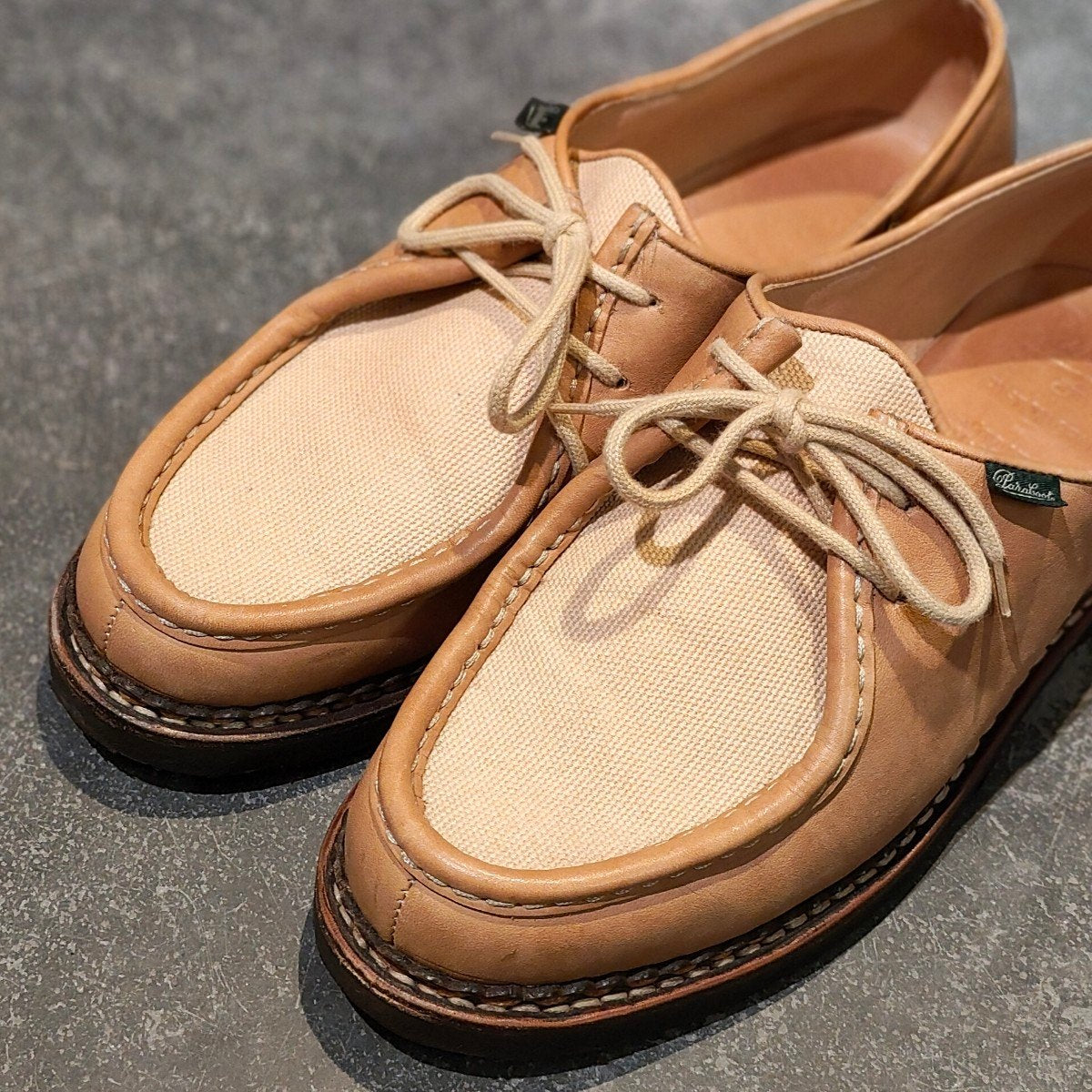 希少 美品【Paraboot】パラブーツ ミカエル カスタムグレード チロリアン カーフ キャンバス生地コンビ ベージュ サイズ41 参考定価￥96,800-