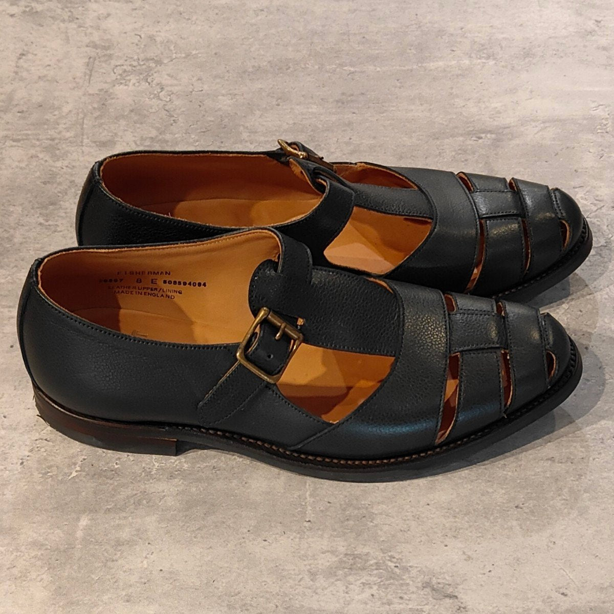 試着程度【クロケット＆ジョーンズ】CROCKETT&JONES フィッシャーマン SUBS グルカサンダル グレインレザー ネイビー サイズUK8E 314ラスト