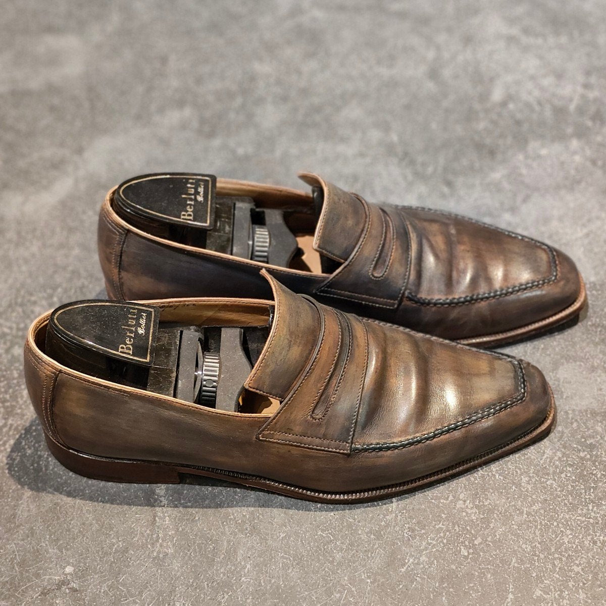 【BERLUTI】ベルルッティ  348 アンディ カーフ パティーヌ ネイビー×ベージュ サイズ UK6