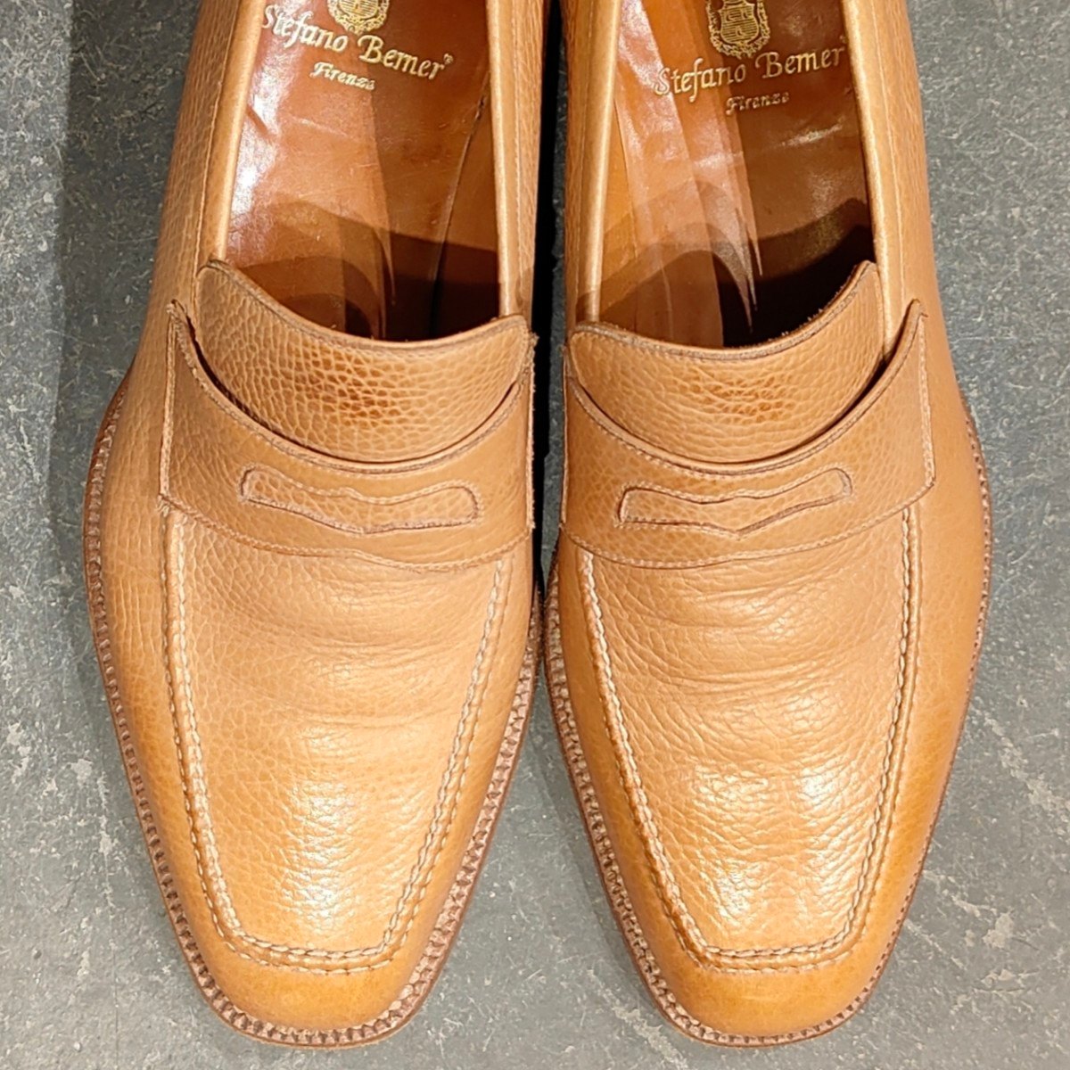 希少 美品【Stefano Bemer】ステファノベーメル ローファー グレインレザー ベージュ サイズ40