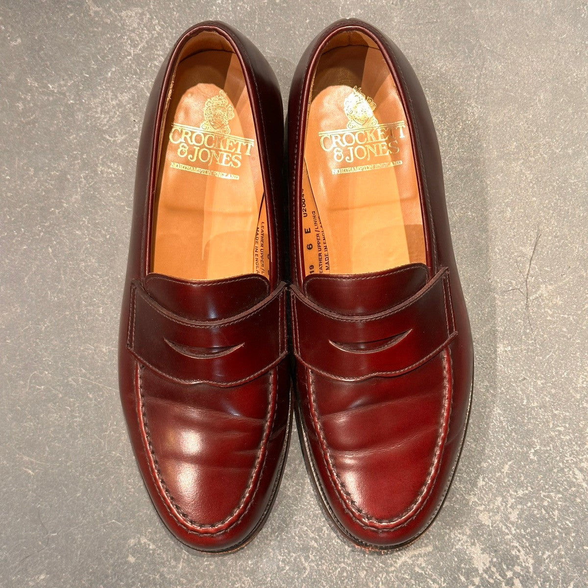 美品【Crockett&Jones】クロケット&ジョーンズ ボストン ローファー ガラスレザー バーガンディ サイズUK6E 314ラスト