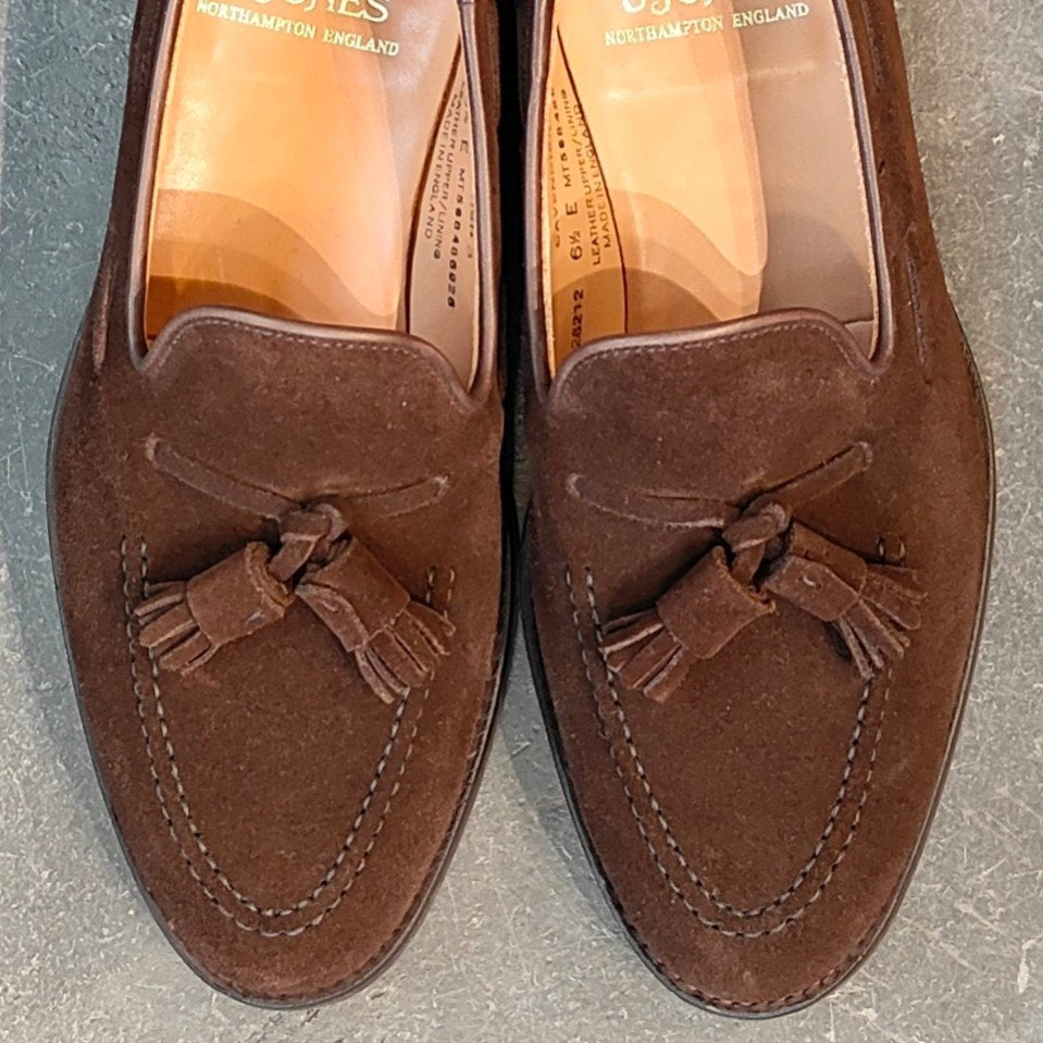 使用数回【CROCKETT&JONES】クロケット&ジョーンズ キャベンディッシュ3 タッセルローファー スエードダークブラウン サイズUK6.5E 375ラスト 参考定価￥115,500-