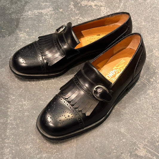 試着程度【Salvatore Ferragamo】サルバトーレ フェラガモ 15103 ローファー キルト シングルモンク カーフ ブラック サイズUK7.5E