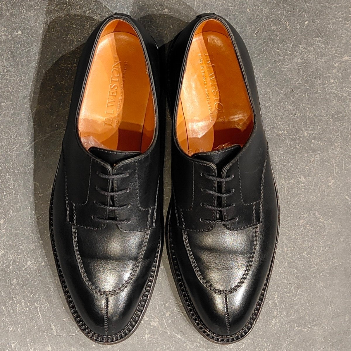 希少 極美品 【J.M.WESTON】ジェイエムウエストン 696 スプリットトゥダービー Uチップ ロシアンカーフ ブラック サイズ UK7C 23ラスト