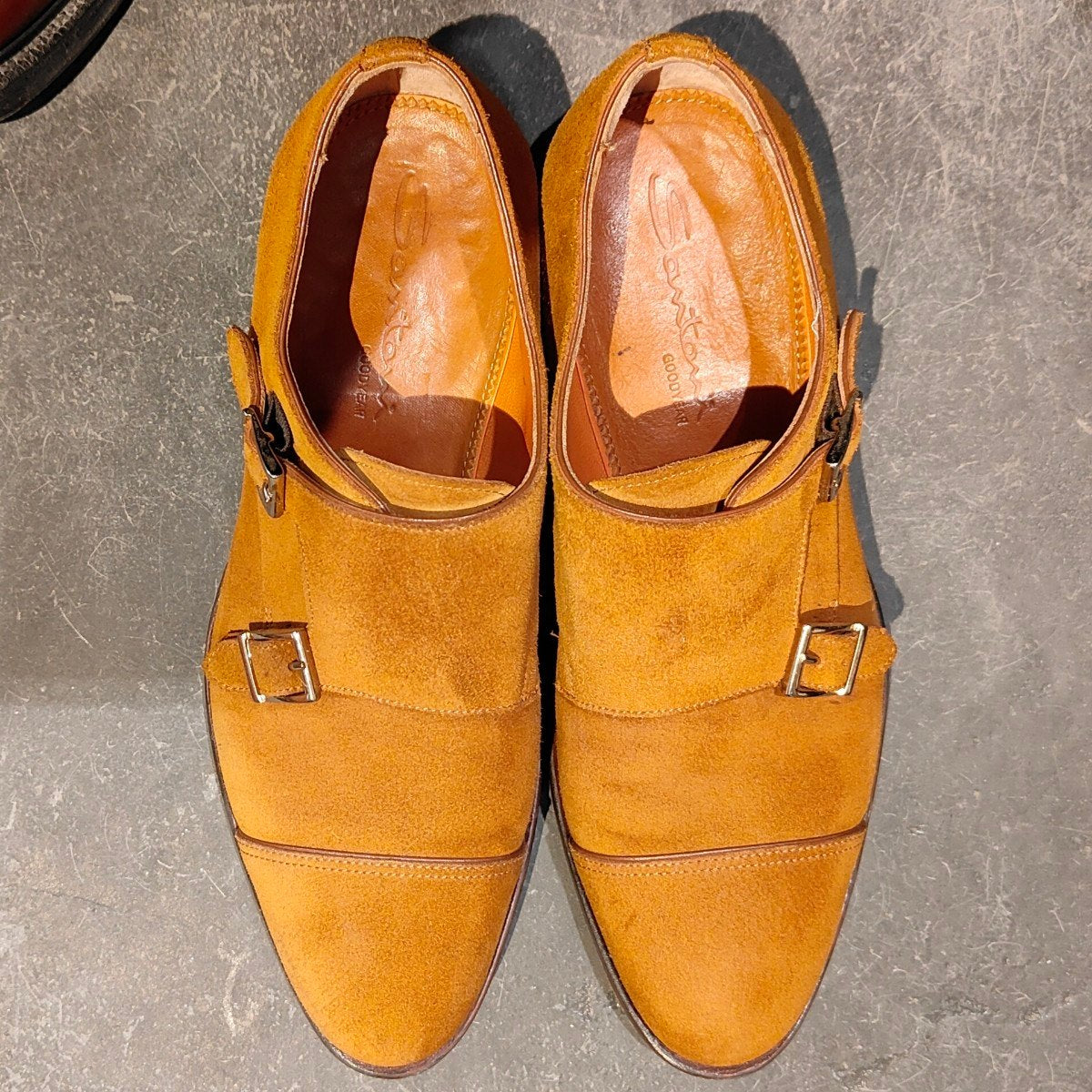 【オンライン限定】使用数回【santoni】サントーニ 14304 ダブルモンク スエード ライトブラウン サイズUK6