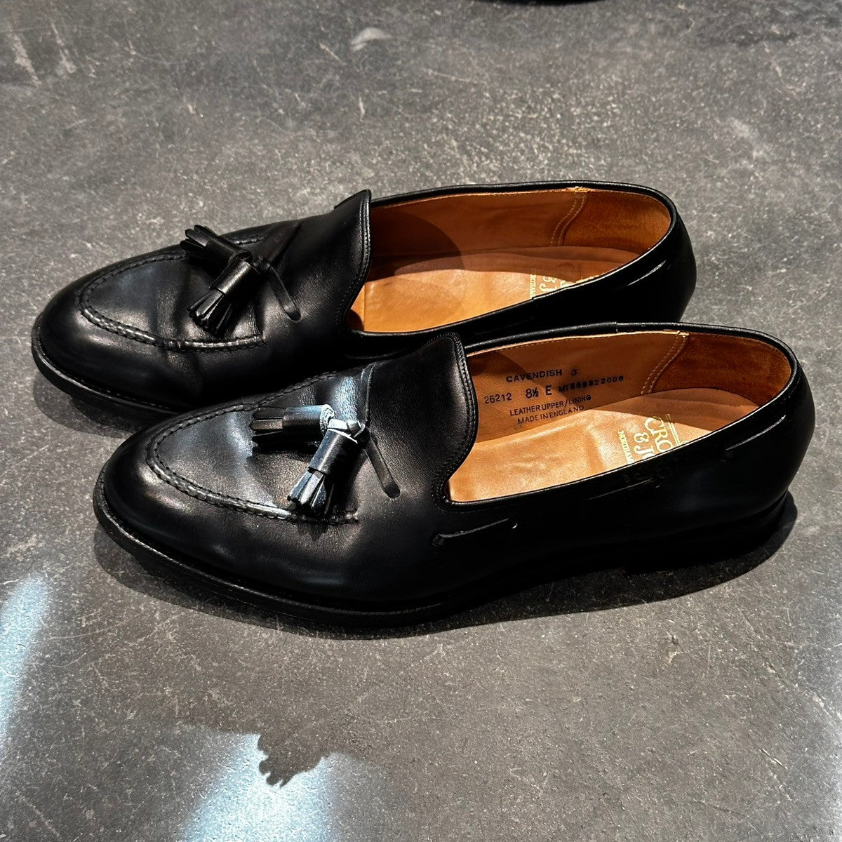 美品【CROCKETT&JONES CAVENDISH3】クロケット&ジョーンズ キャベンディッシュ3 タッセルローファー カーフ ブラック サイズUK8.5E 375ラスト