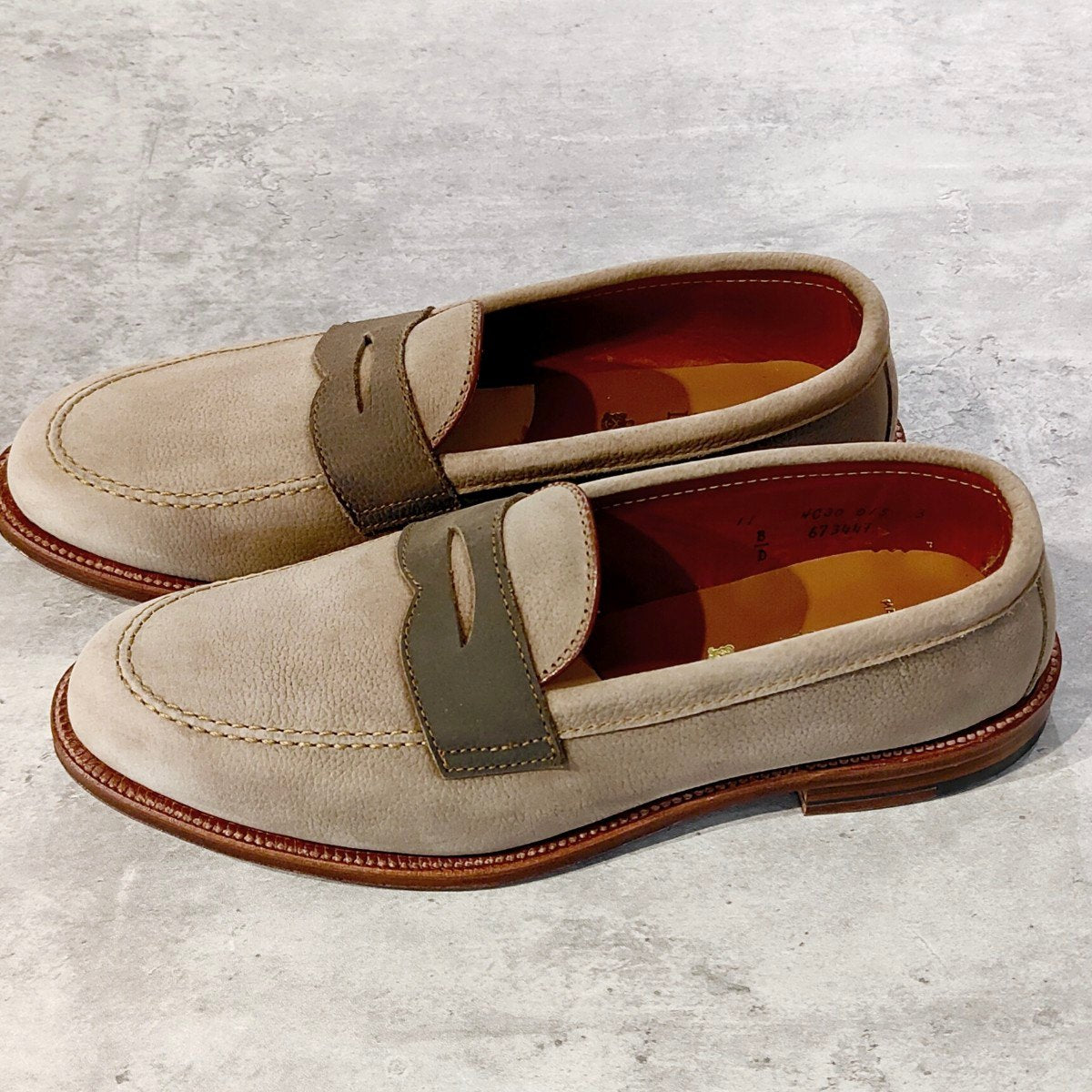 希少 未使用【ALDEN】オールデン LEFFOT別注 67344F ペニーローファー クレイヌバック ベージュ系 サイズUS11D バンラスト