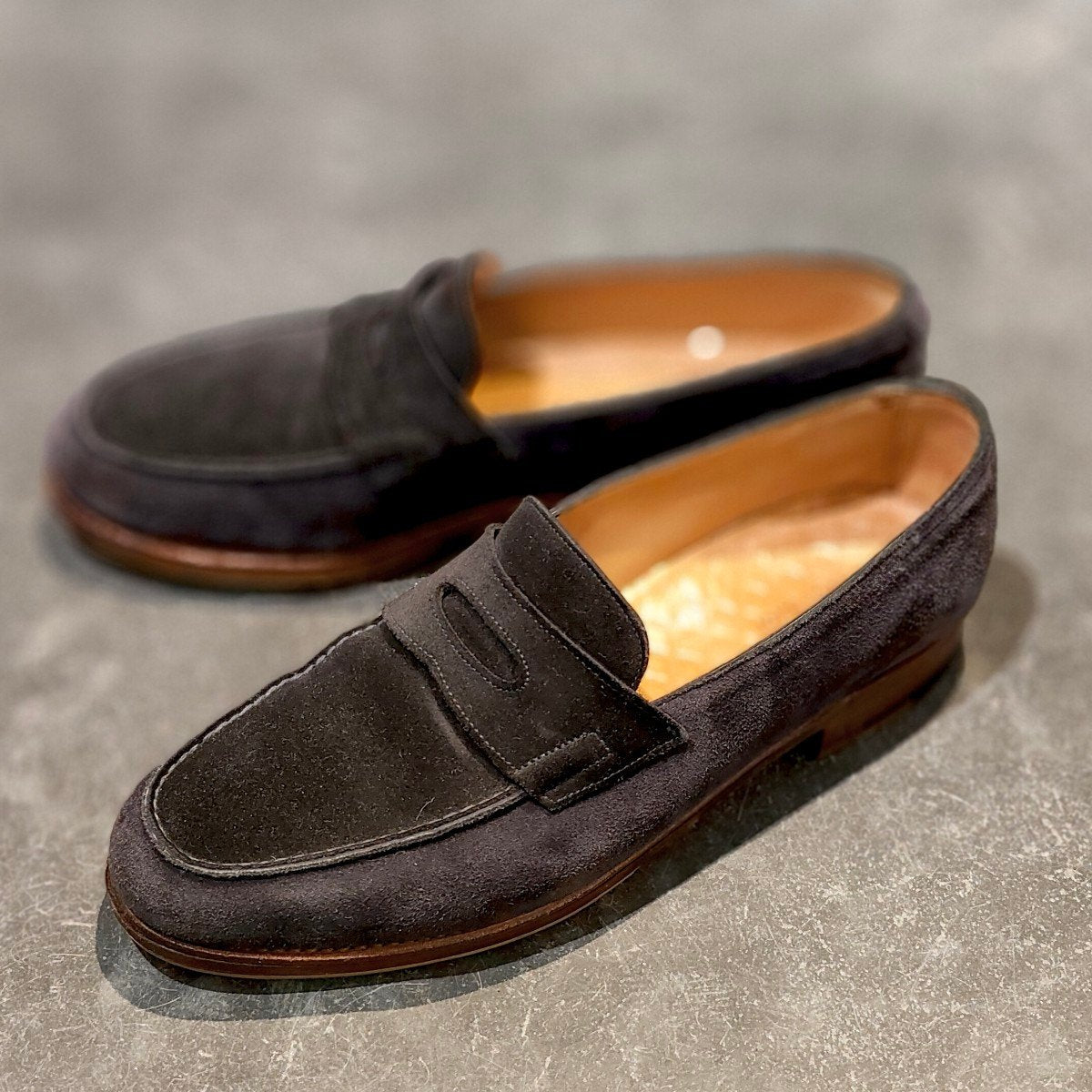 【JOHN LOBB】ジョンロブ ロペス ローファー スエード ネイビーブラックコンビ サイズ UK6E 4395ラスト 参考定価￥283,800-