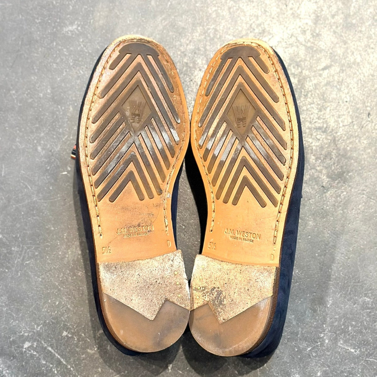 美品 【J.M.WESTON】ジェイエムウエストン タッセルローファー 286 ル・モック パンピーユ  ネイビー スエード サイズUK5.5D