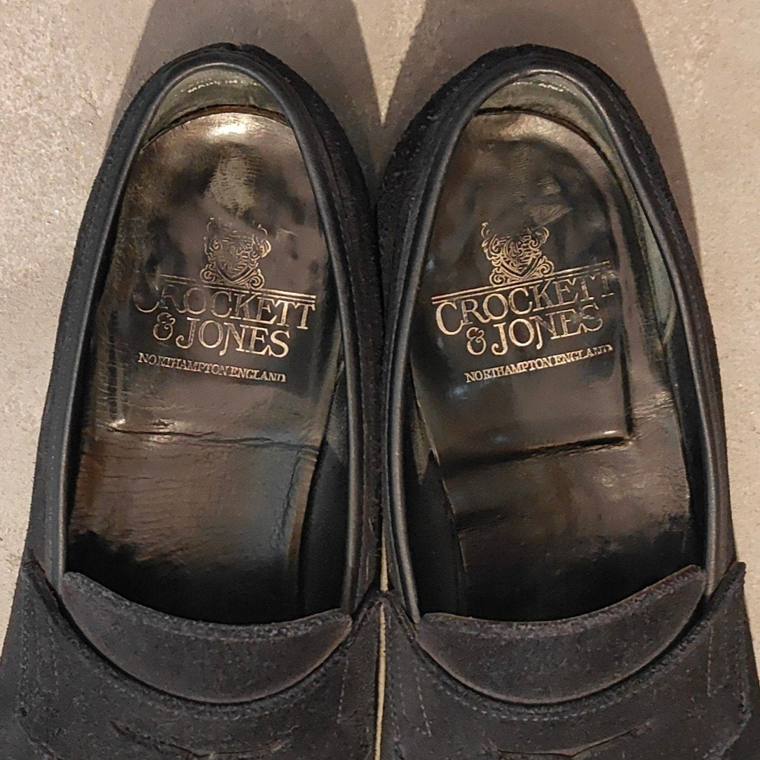 美品【Crockett&Jones】クロケット&ジョーンズ リッチモンド ローファー アンライニング スエード ネイビー サイズUK6E相当