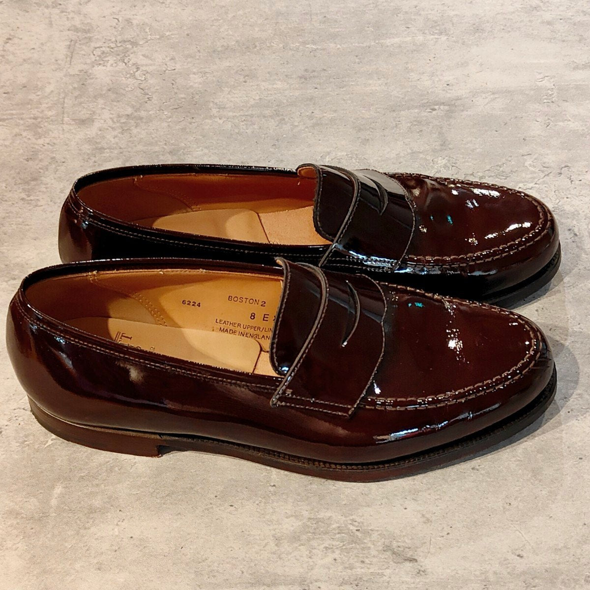使用数回極美品【CROCKETT&JONES】クロケット＆ジョーンズ ボストン2 SUBS コインローファー パテントレザー バーガンディ サイズUK8E 376ラスト