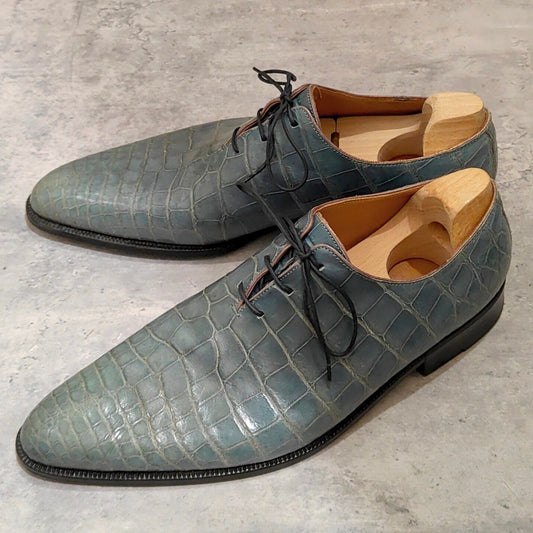オーダー価格100万以上【Berluti】ベルルッティ ビスポーク クロコダイル想定 ホールカットアレッサンドロ ブルー サイズ不明※7相当