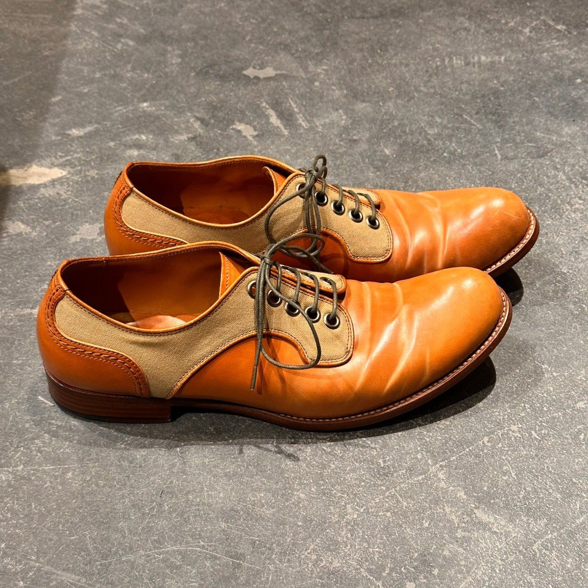 【chausser】ショセ C740 プレーントゥ サドルシューズ コンビ ナチュラルコードバン コットンキャンバス ブラウン サイズ43