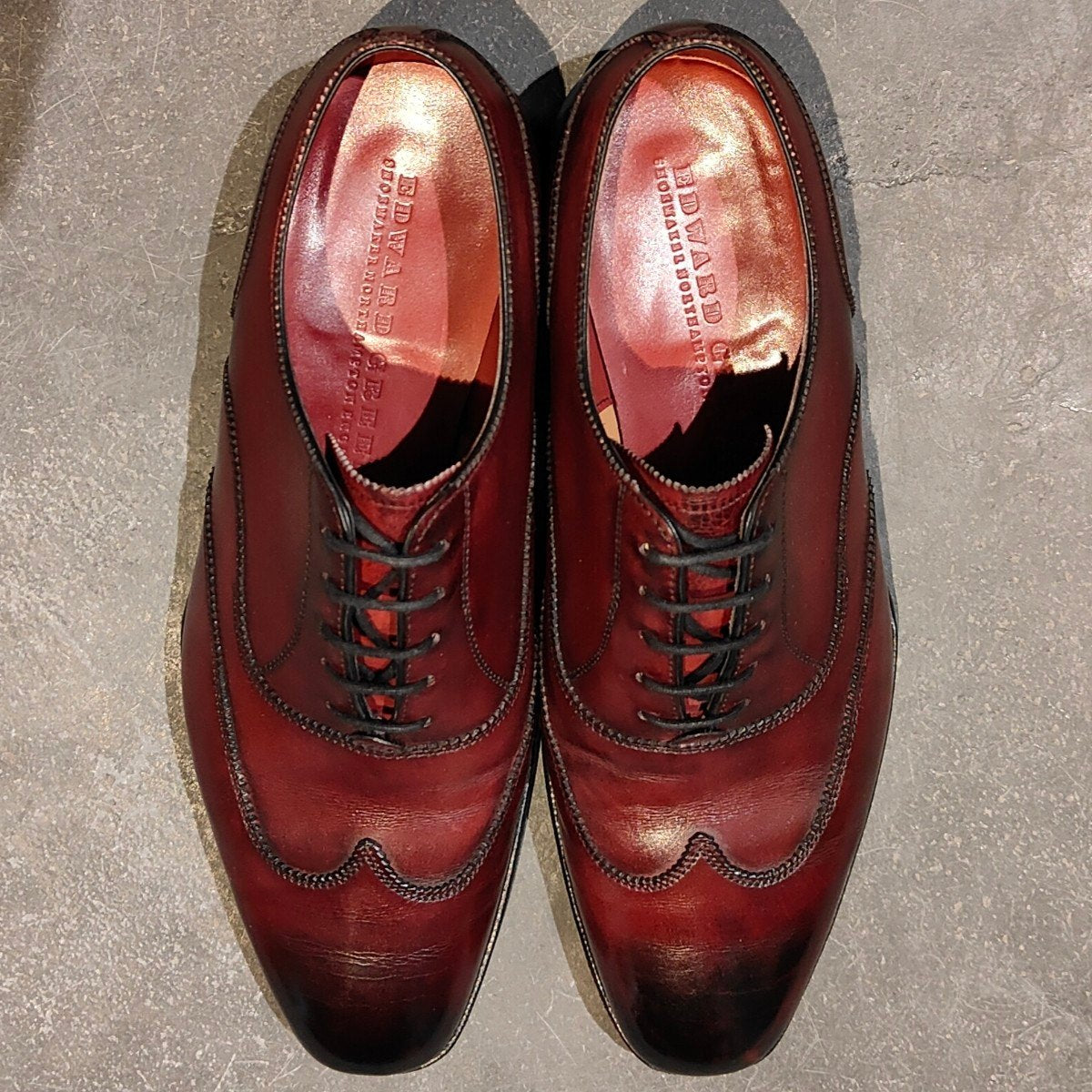 希少 美品【EDWARD GREEN】エドワードグリーン オーダー品 ビューリュー ウイングチップ カーフ バーガンディ サイズUK6E 808ラスト