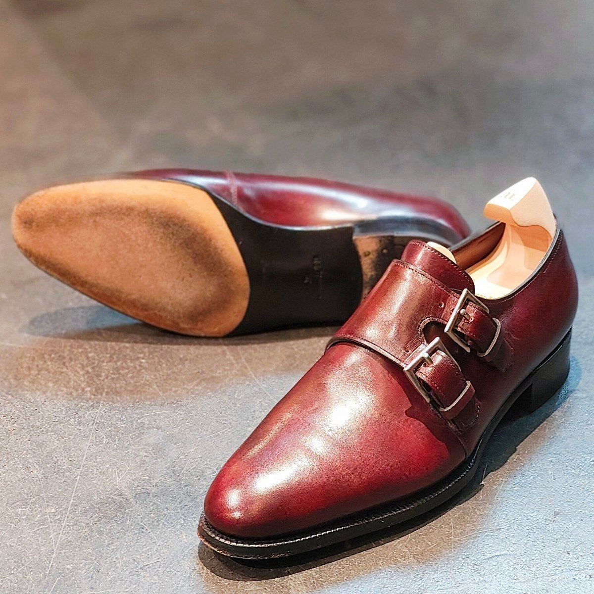 希少 極美品 【JOHN LOBB】ジョンロブ ナセビー ダブルモンク カーフ バーガンディ サイズ UK5E 7000ラスト