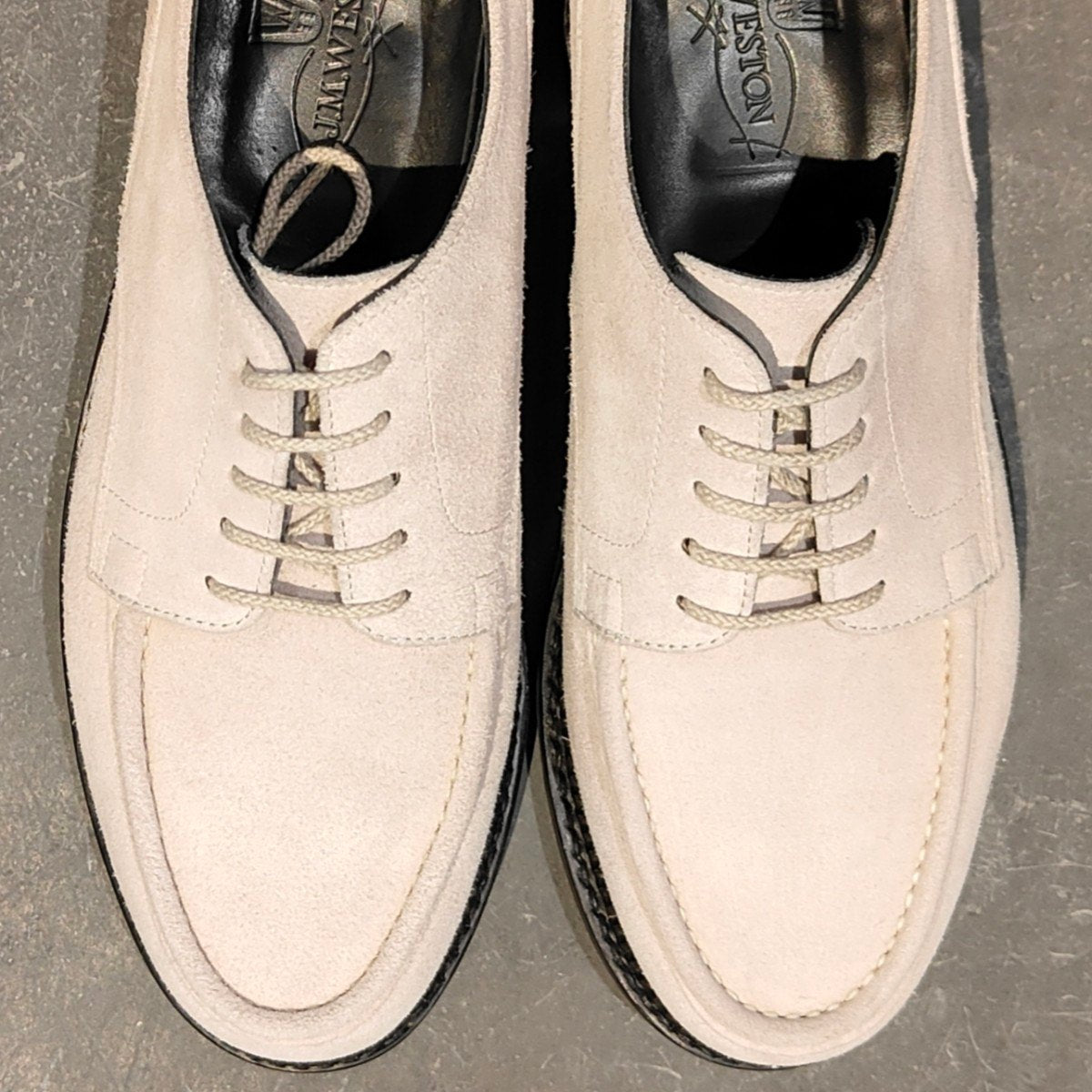 使用数回 【J.M.WESTON】ジェイエムウエストン ユージーンゴルフ Uチップ スエード アイボリー サイズ UK8.5 1Gラスト