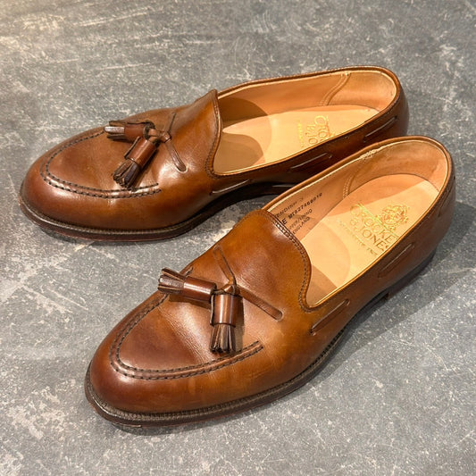 【CROCKETT&JONES】クロケット&ジョーンズ キャベンディッシュ3 タッセルローファー バーニッシュカーフ ダークブラウン サイズUK5E 375ラスト