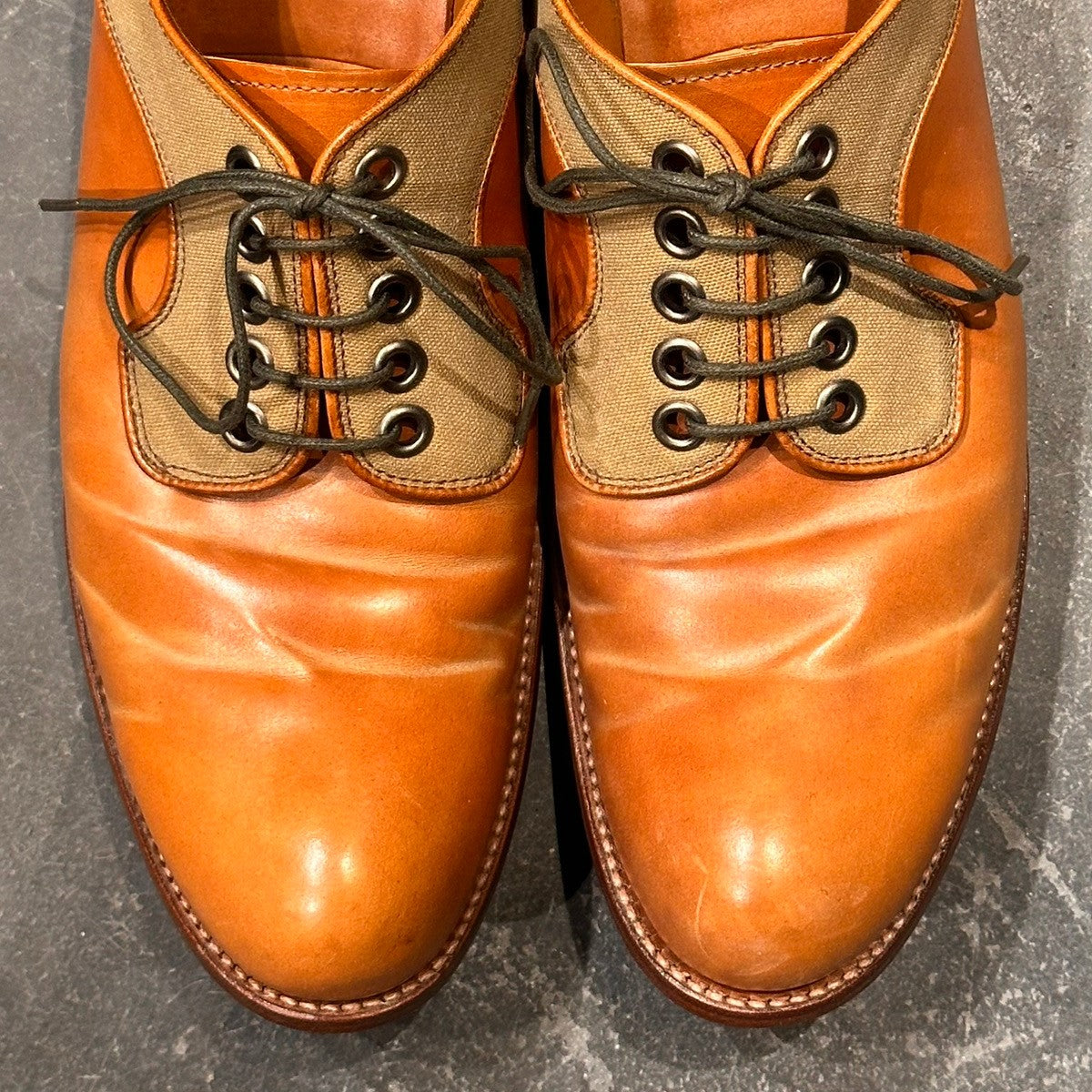 【chausser】ショセ C740 プレーントゥ サドルシューズ コンビ ナチュラルコードバン コットンキャンバス ブラウン サイズ43