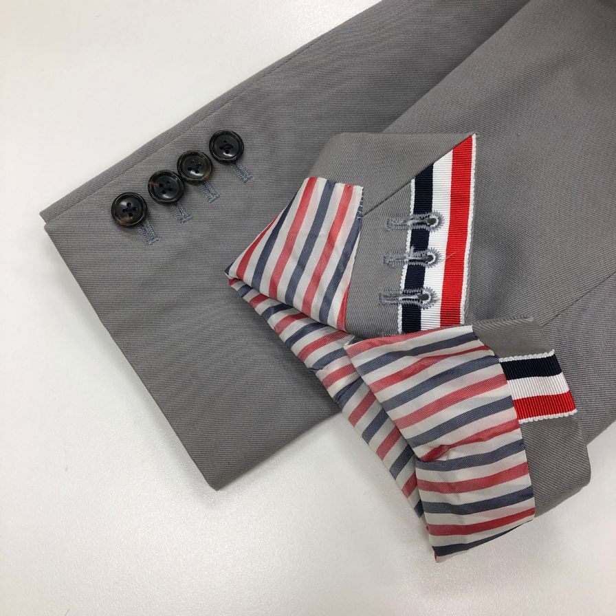 【THOM BROWNE】トム ブラウン ジャケット MJU426A 裏地ストライプ コットン メンズ グレー サイズS相当