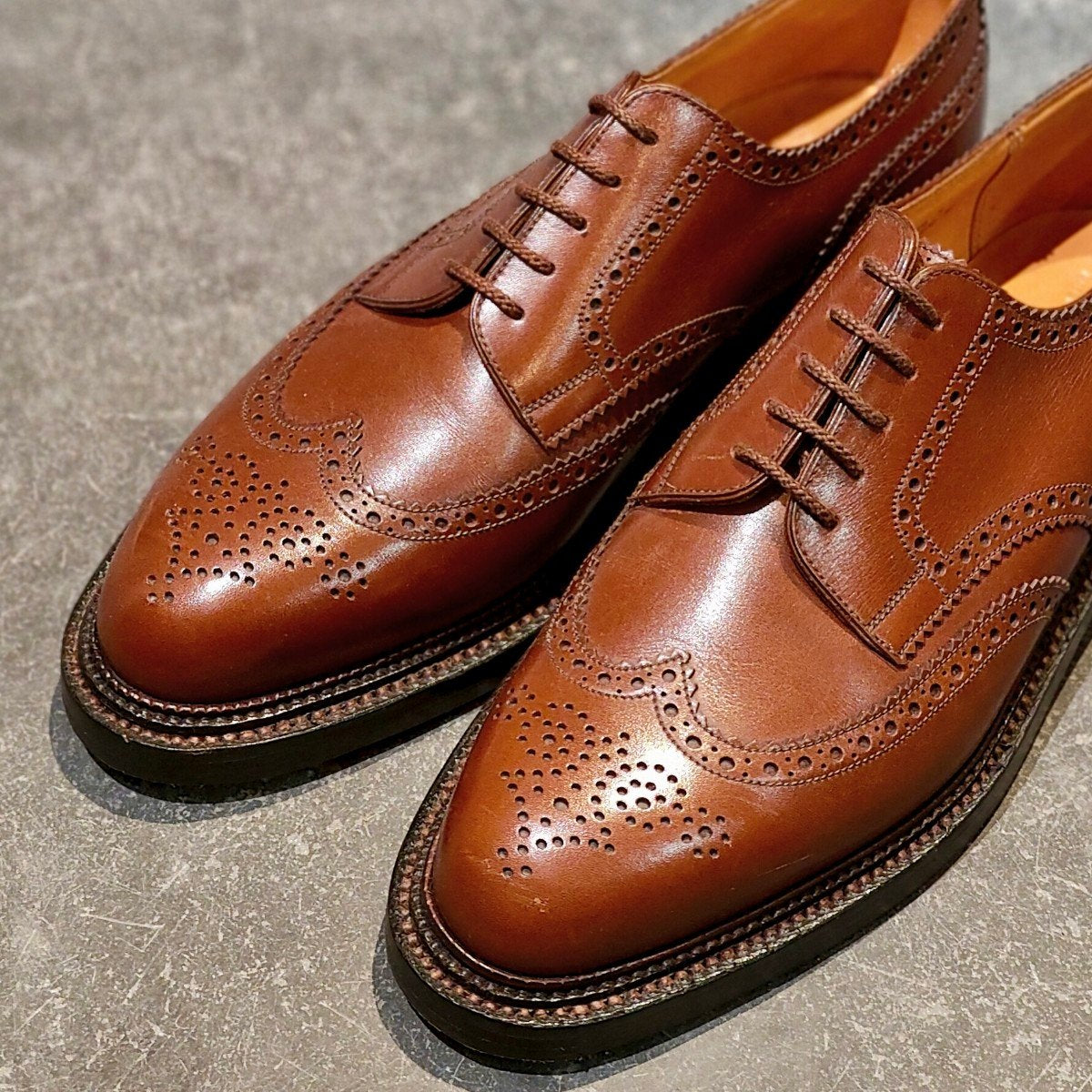使用数回【J.M.WESTON】ジェイエムウエストン 590 トリプルソールダービー ウイングチップ カーフ タンブラウン サイズUK7.5C 25ラスト 参考定価￥297,000-