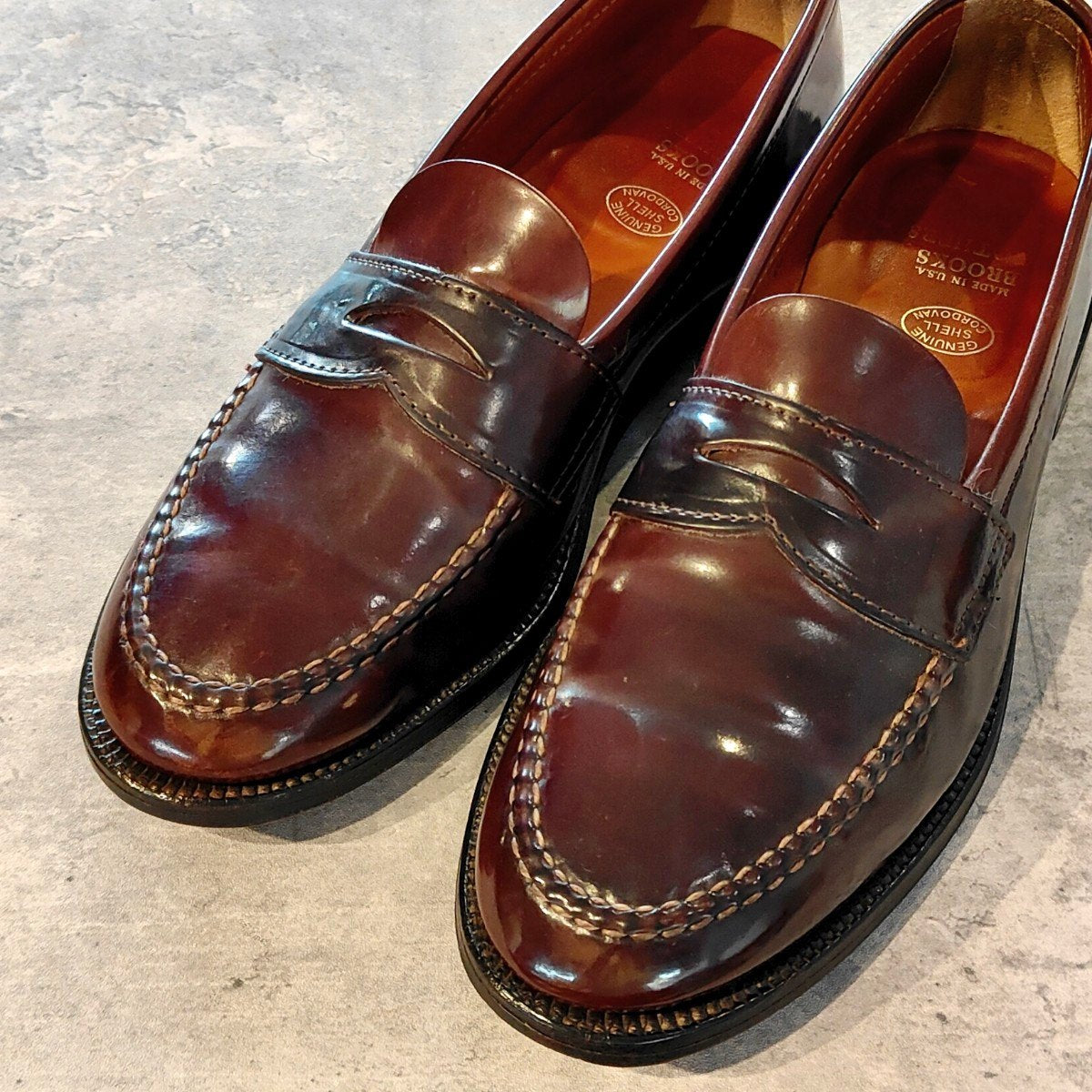 希少 極美品【ALDEN】オールデン製 ブルックスブラザーズ 06603 ペニーローファー アンラインド コードバン ダークバーガンディ サイズ US9D バンラスト